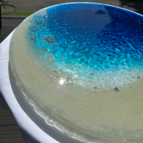 特注オーダー ガラステーブルトップ天板のみ！ ホワイトビーチホヌと