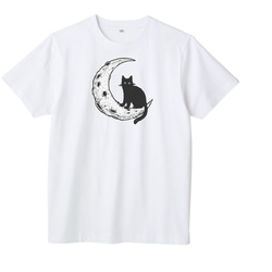 猫＆ムーン柄　半袖tシャツ 男女兼用　綿100% 1枚目の画像