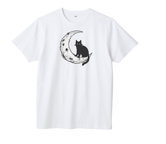 猫＆ムーン柄　半袖tシャツ 男女兼用　綿100% 1枚目の画像