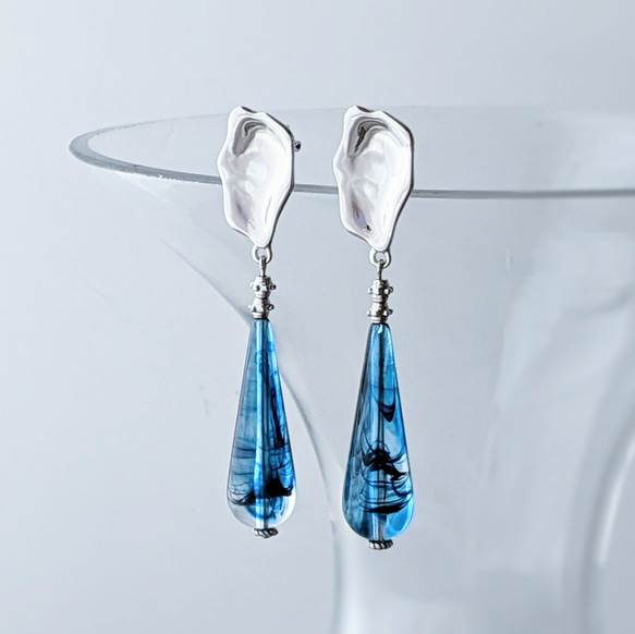 10％OFF | クリア ブルーマーブル×シルバー｜ 雫ドロップアクリル