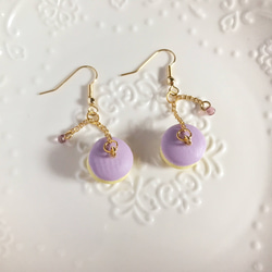 紫×黃雙色馬卡龍耳環  (耳勾/耳夾) 第4張的照片