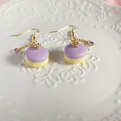 紫×黃雙色馬卡龍耳環  (耳勾/耳夾) 第2張的照片