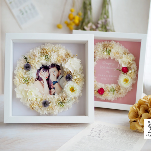 写真入れ替えできる◎結婚祝い/誕生日/送別のお花》プリザーブド