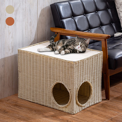 ソファサイドキャットハウス 猫ベッド キャットベッド クッション付き 風が通る 涼しい 洗える ボックス型 バスケット 1枚目の画像