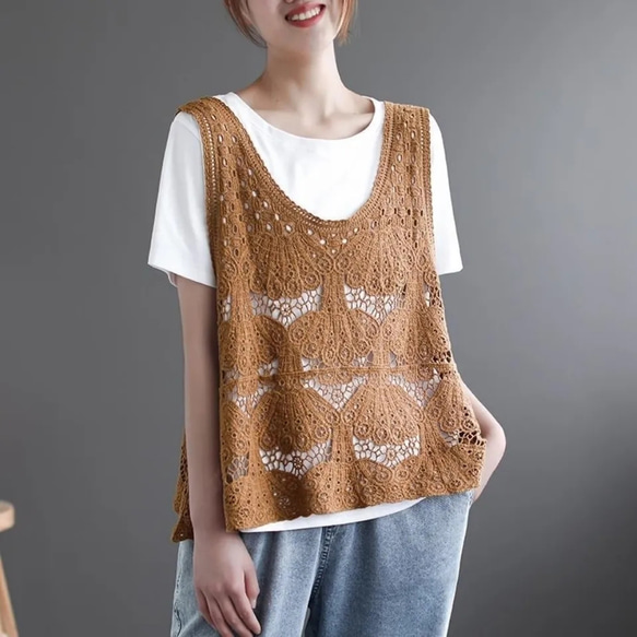 25PXG レディース トップス ベスト夏人気新品 レディース ニットベスト 夏春 かわいい 花柄 サマーニット ベスト