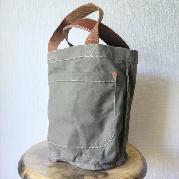 OLIVE COTTON CANVAS BUCKET TOTEBAG オリーブコットンキャンバスバケツトートバッグ 7枚目の画像