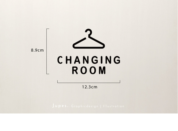 更衣室用（changing room）サインステッカー 黒or白 2枚目の画像