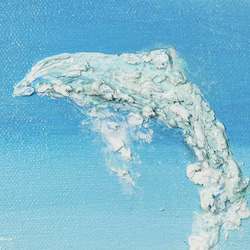 イルカ跳ぶ／アクリル作品　キャンバス　原画　F０号　ハワイ　青い空　水しぶき 5枚目の画像
