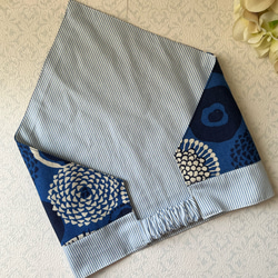 北欧風ブルー大花ドレスエプロン三角巾2点セット 7枚目の画像