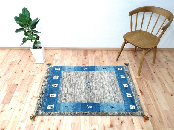 ペルシャ ギャッベ ソファ前 117×80cm グレー ブルー カーペット・絨毯 