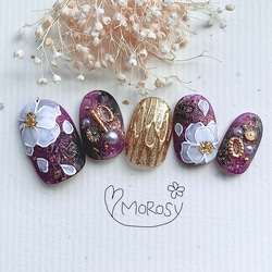 【No.034】ネイルチップ♡成人式ネイル♡振袖和柄♡紫ネイル♡黒ネイル No.034】ネイルチップ♡成人式ネイル♡振袖和柄♡紫ネイル♡