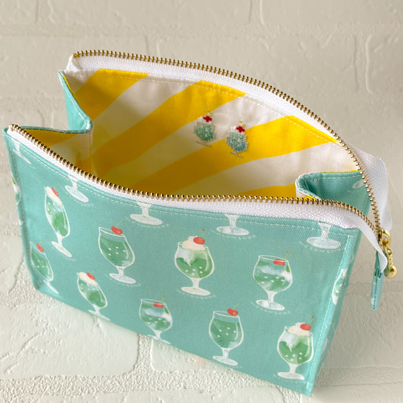 夏色⭐︎大きく開く テントポーチ【クリームソーダ】コスメポーチ