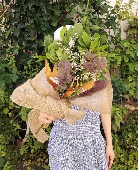 爽やかです！スモークツリーと月桂樹のグリーンのスワッグ LLサイズの