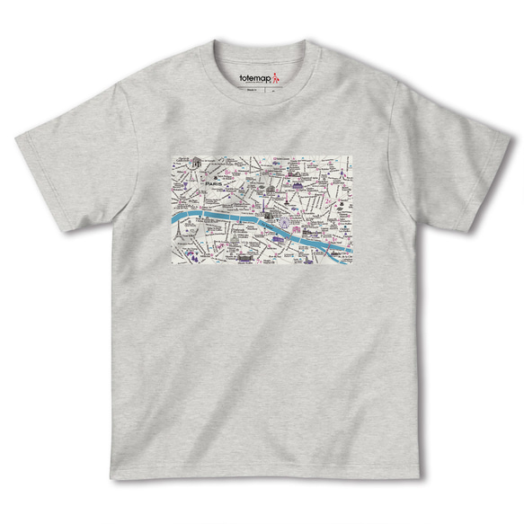 map-T パリ（フランス）地図 半袖Tシャツ 3枚目の画像