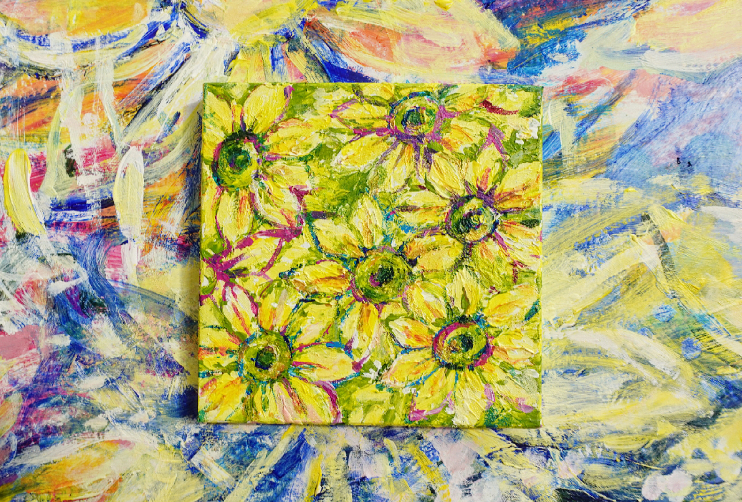 受注制作 太陽みたいなひまわりの絵 絵画 むらいさき 通販