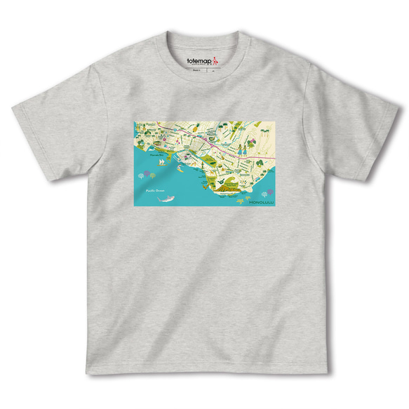 map-T ホノルル（ハワイ）地図 半袖Tシャツ 3枚目の画像