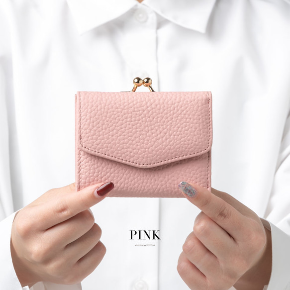 がま口三つ折り財布【ピンク】(ga-8004) 1枚目の画像