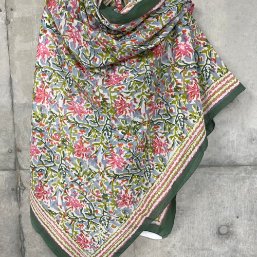 大判ストール④ インド ハンドブロックプリント コットンボイル  