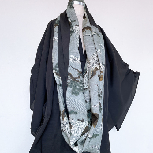 ひ*り様 HERMES ブラック ホワイト スヌード アンゴラ ブラック