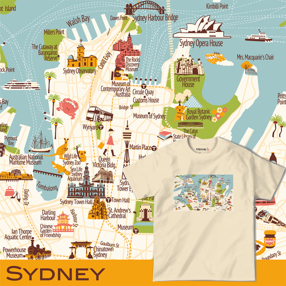 map-T シドニー（オーストラリア）地図 半袖Tシャツ 1枚目の画像