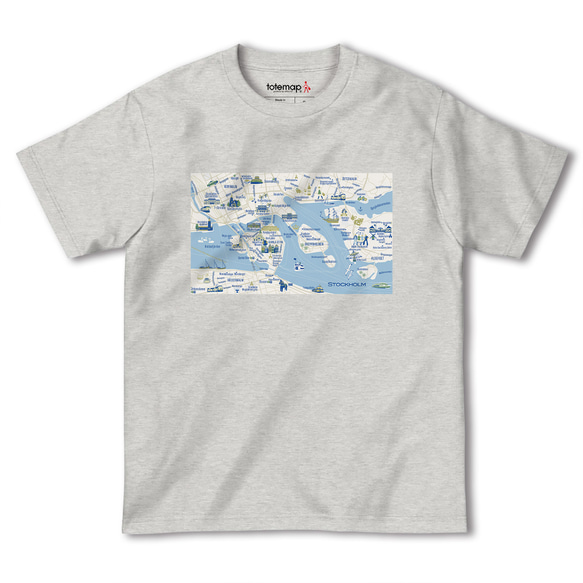 map-T ストックホルム（スエーデン）地図 半袖Tシャツ 3枚目の画像