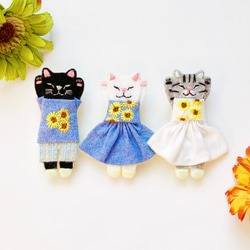 一点物【おめかしおねむねこミニブローチ】アメショーちゃん（猫・フェルト・刺繍・ひまわり・夏） 4枚目の画像