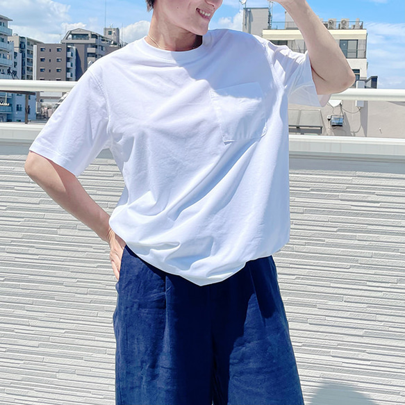 【再販】冷感シルク混ビッグシルエットボーイフレンドTシャツカットソー（白/黒）22007 6枚目の画像