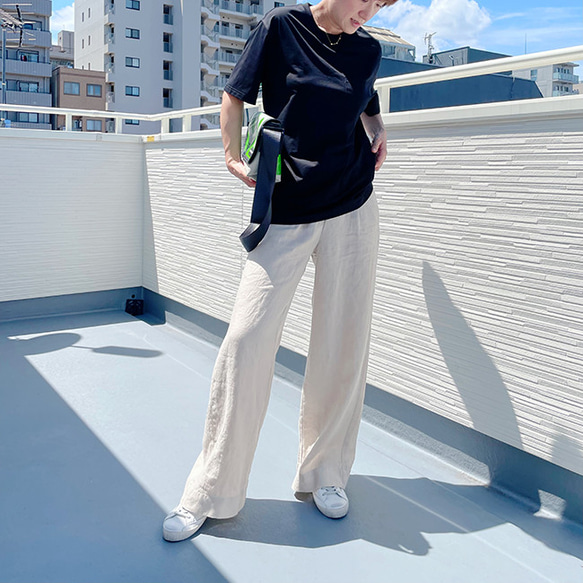 【再販】冷感シルク混ビッグシルエットボーイフレンドTシャツカットソー（白/黒）22007 2枚目の画像