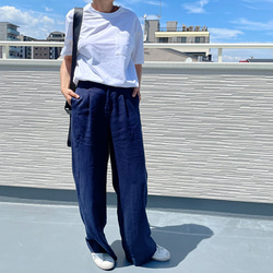 【再販】冷感シルク混ビッグシルエットボーイフレンドTシャツカットソー（白/黒）22007 9枚目の画像