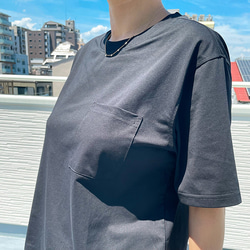 【再販】冷感シルク混ビッグシルエットボーイフレンドTシャツカットソー（白/黒）22007 5枚目の画像
