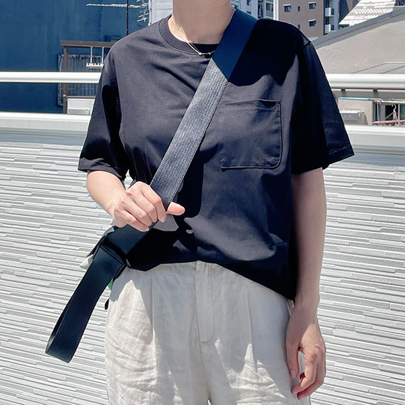 【再販】冷感シルク混ビッグシルエットボーイフレンドTシャツカットソー（白/黒）22007 1枚目の画像