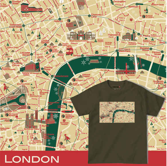 map-T ロンドン1（イギリス）地図 半袖Tシャツ 1枚目の画像