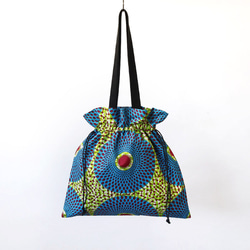 アフリカ布の巾着バッグ（アフリカンプリント）トートバッグ 3枚目の画像