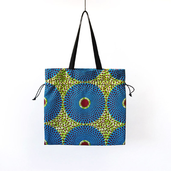 アフリカ布の巾着バッグ（アフリカンプリント）トートバッグ 5枚目の画像