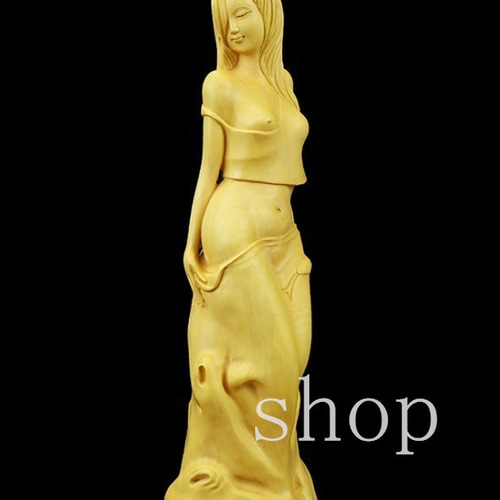 MD35 高品質 ツゲの木彫り 美女 女神 ヌード 美術品 飾り物 美少女