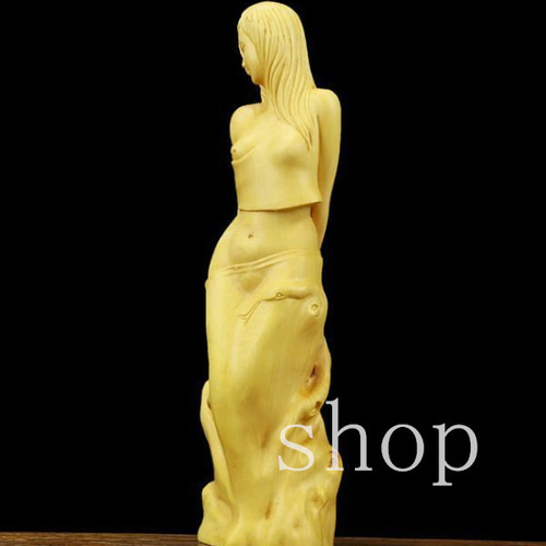 MD35 高品質 ツゲの木彫り 美女 女神 ヌード 美術品 飾り物 美少女