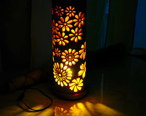 竹ランプ　〜〜花の華〜〜 全面彫 竹あかり・竹灯り・竹灯籠・竹灯篭・竹ランプ ～～ ☆華