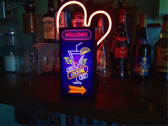 ウェルカム カクテル BAR パブ スナック 酒 カフェ サイン ランプ 看板 置物 玩具 雑貨 LEDライトBOX 5枚目の画像