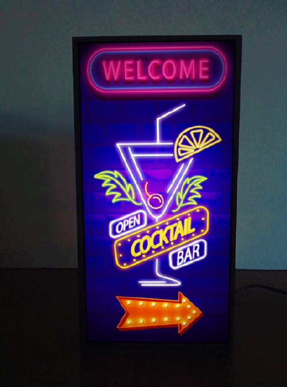 ウェルカム カクテル BAR パブ スナック 酒 カフェ サイン ランプ 看板 置物 玩具 雑貨 LEDライトBOX 1枚目の画像