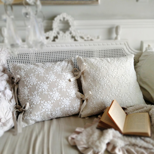 モノグラムリネンクッションカバー/アンティーク モノグラムリネン