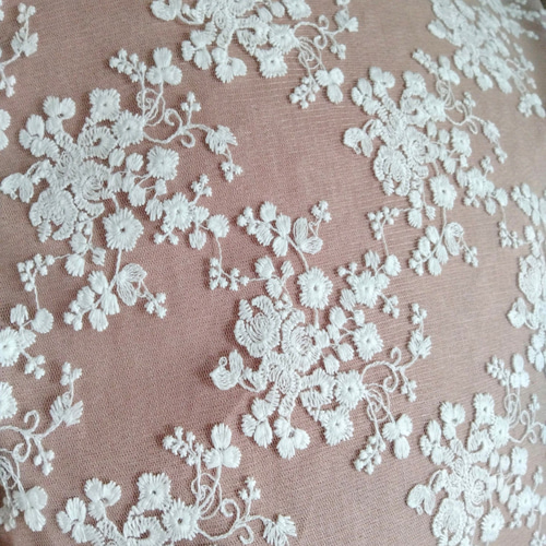 チュールレース 花刺繍 リボンクッションカバー リネン フレンチ