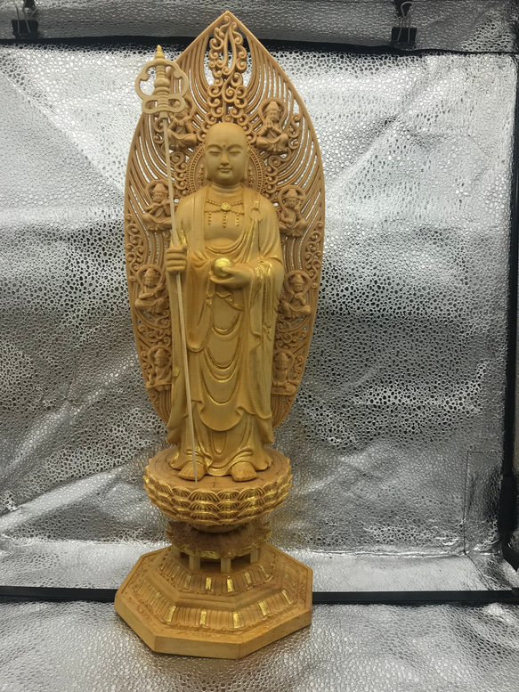 極上の木彫】地蔵菩薩立像 木製仏像 鎮宅辟邪 無病息災 仏教美術品 
