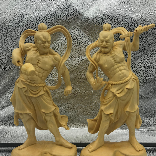 極上の木彫】金刚力士 仁王像 実木彫刻 鎮宅辟邪 木彫仏像 彫刻