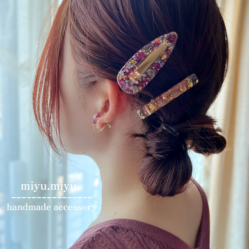 ボタニカル 】 ヘアクリップ / パープル / 透明 クリア ドライ ボタニカル 】 ヘアクリップ / パープル / 透明 クリア ドライ