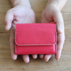 コインケース T-73【ピンク】ミニ財布 カードケース 牛革 レザー コンパクト財布 レザー財布 シンプル 2枚目の画像