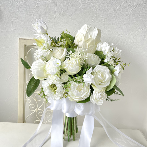 白薔薇ナチュラルブーケ ブートニアセット ウェディングブーケ ブーケ