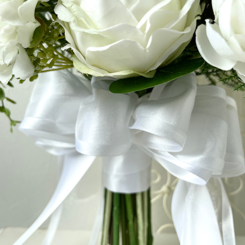 白薔薇ナチュラルブーケ ブートニアセット ウェディングブーケ ブーケ