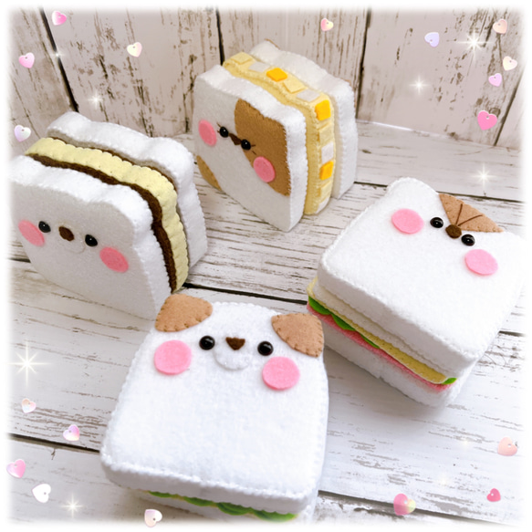 フェルトのアニマルサンド☆フェルトままごと☆フェルトパン おもちゃ 
