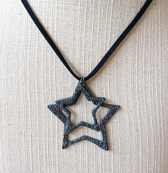 "Concrete"  silver  long necklace   ( 星 ) 5枚目の画像