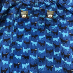 猫　ダブルガーゼ   ワイドパンツ    両サイドポケット　ゴムウエスト　濃青系 9枚目の画像